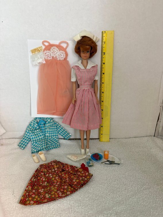 Brunette Bubble Cut Barbie in Candy Striper