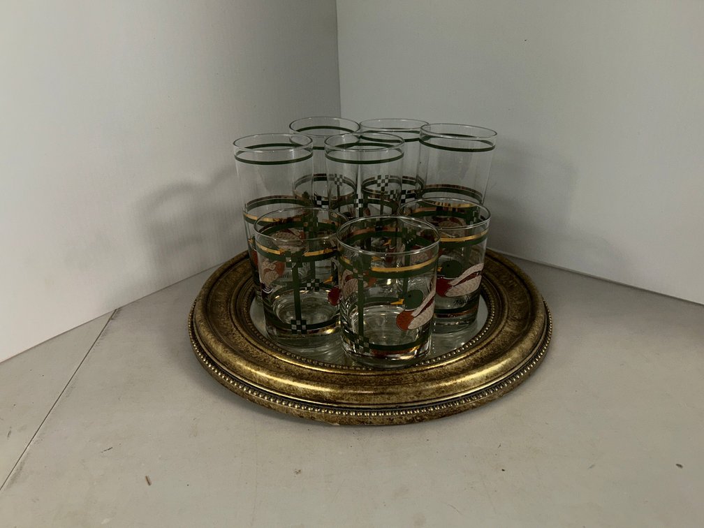 Mirror with vintage drinking glasses