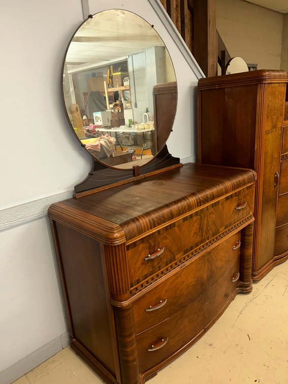 Art Deco waterfall dresser with mirror