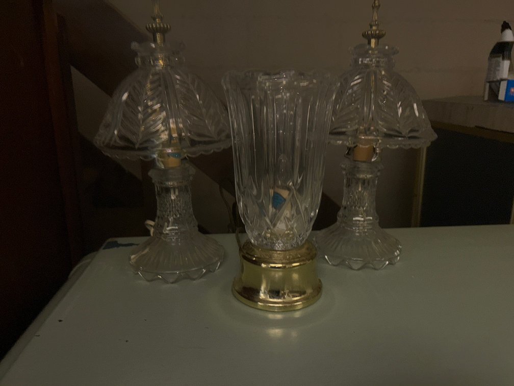 Electrified pressed-glass dresser lamps