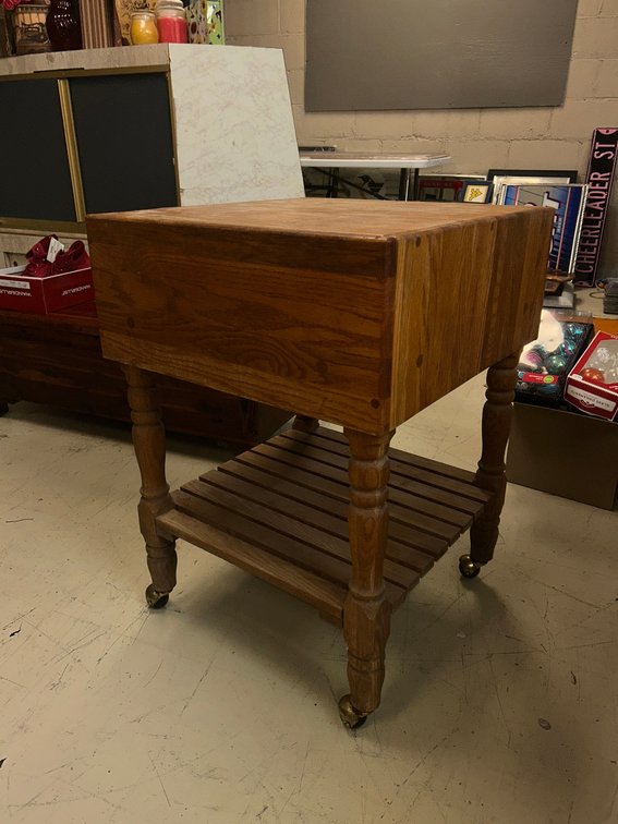 Chopping-block-style rolling kitchen cart or island