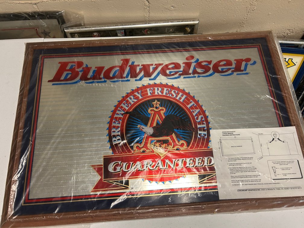 Framed mirror Budweiser advertising sign dated 1997