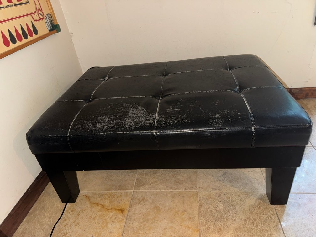 Black Tufted Faux Leather Cocktail Ottoman