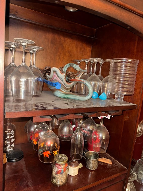 Wooden Hutch with Glassware & Decor