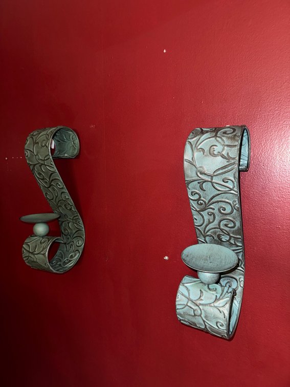 Two Rustic Metal Wall Candle Sconces