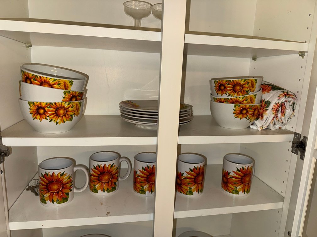 Wooden Glass-Door Wall Cabinet with Glassware