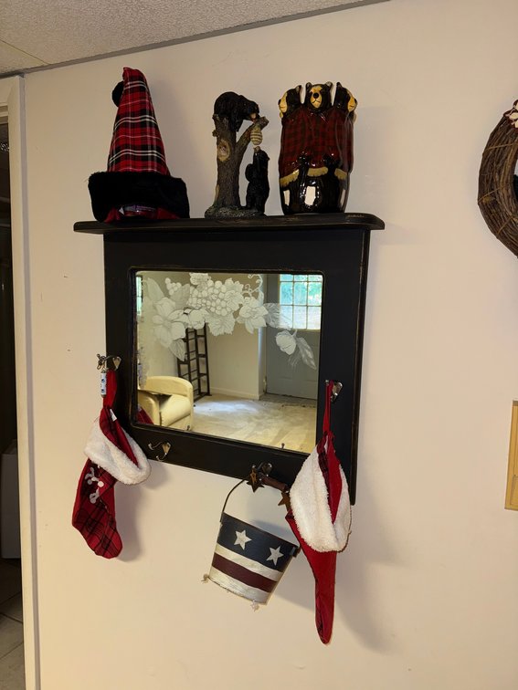 Decorative Floral Mirror & Christmas Stockings