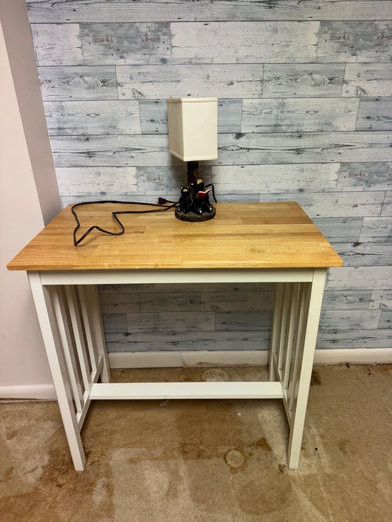 White & Brown Desk with Lamp