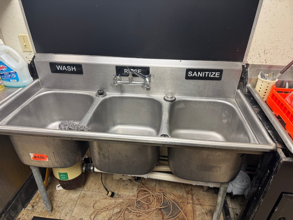 Commercial three-compartment sink