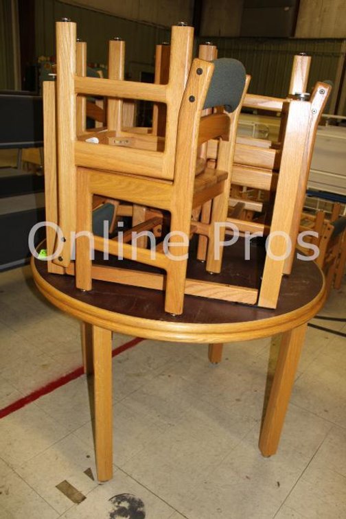(Lot) Round Library Tables and Chairs
