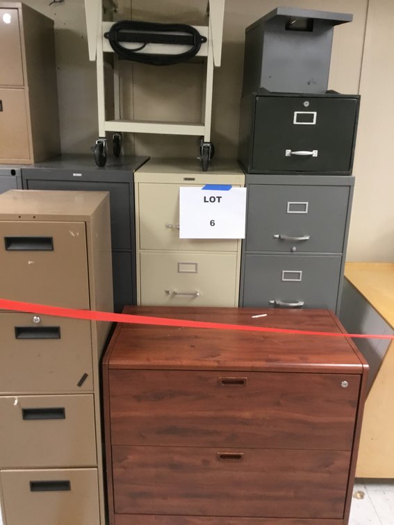 Filing Cabinets, Cart, and Bookshelves