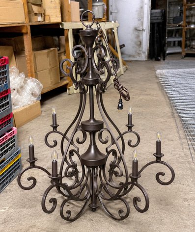 Image for Brown Metal Scrollwork Chandelier with Candle-Style Lights & Power Cord