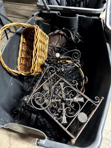 Image for Assorted Metal Display Stands, Folding Racks & Wicker Basket