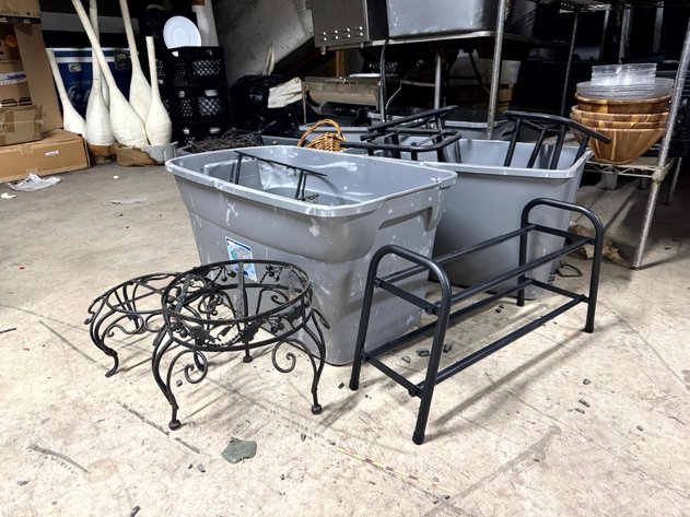 Image for Assorted Metal Display Stands, Folding Racks & Wicker Basket
