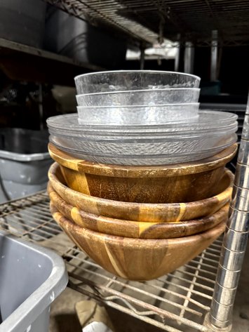 Image for Assorted Wooden & Clear Textured Serving Bowls & Trays