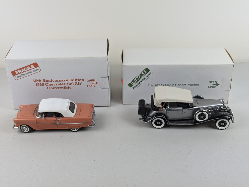 (2) Cadillac and Chevrolet Danbury Mint Models