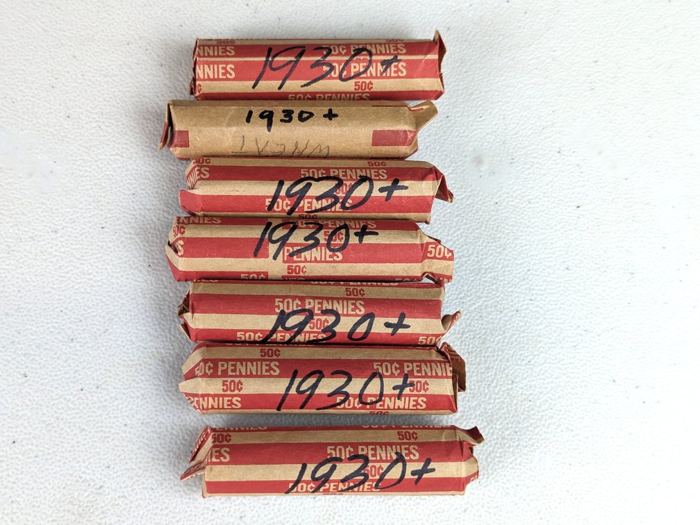 Seven Rolls Of 1930's Wheat Pennies 