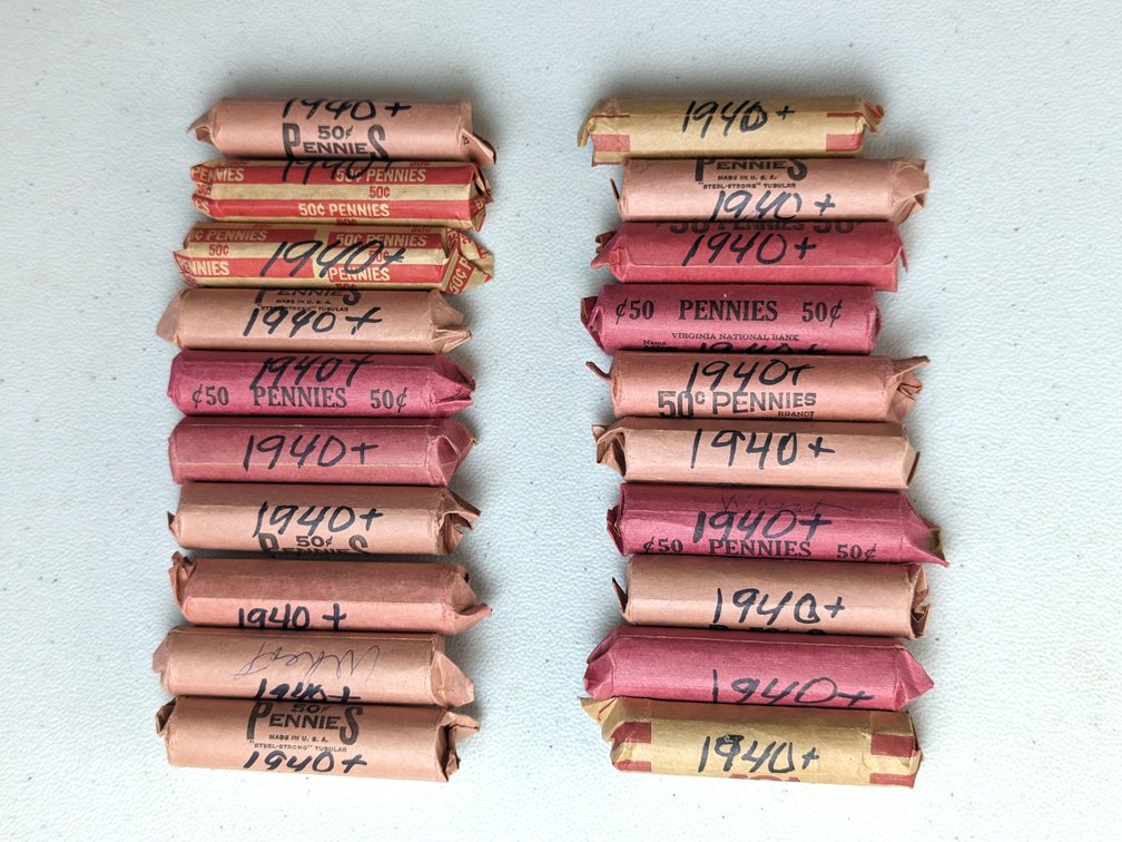 Twenty Rolls 1940's Wheat Pennies 