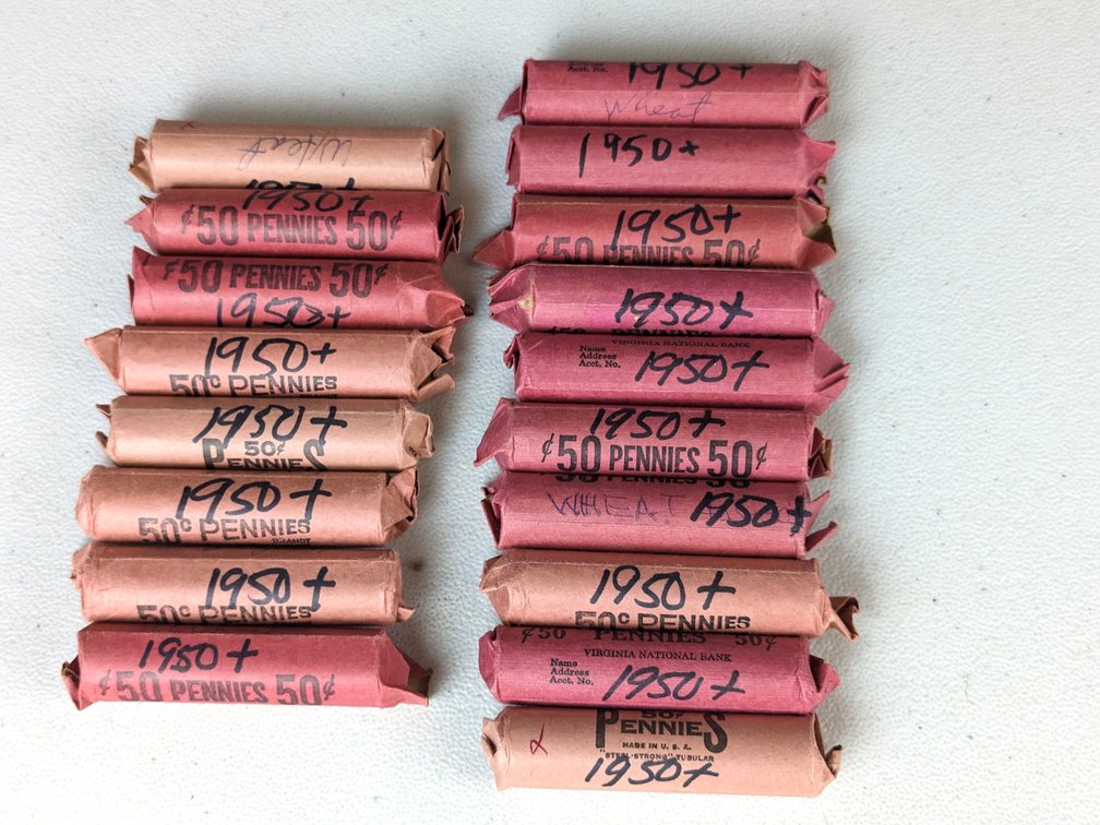 Eighteen Rolls 1950's Wheat Pennies 