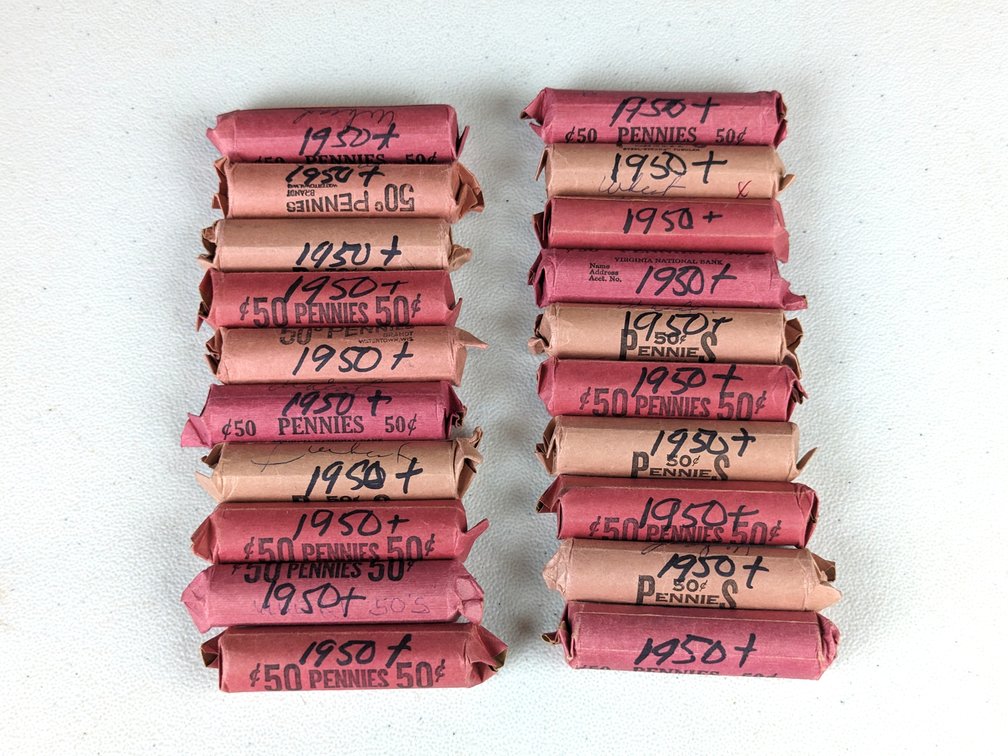 Twenty Rolls 1950's Wheat Pennies 
