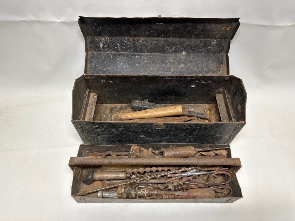 Vintage Metal Tool Box with Contents 