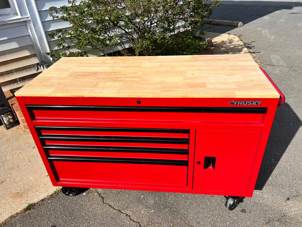 Husky Tool Box Metal Cabinet with Solid Wood Top