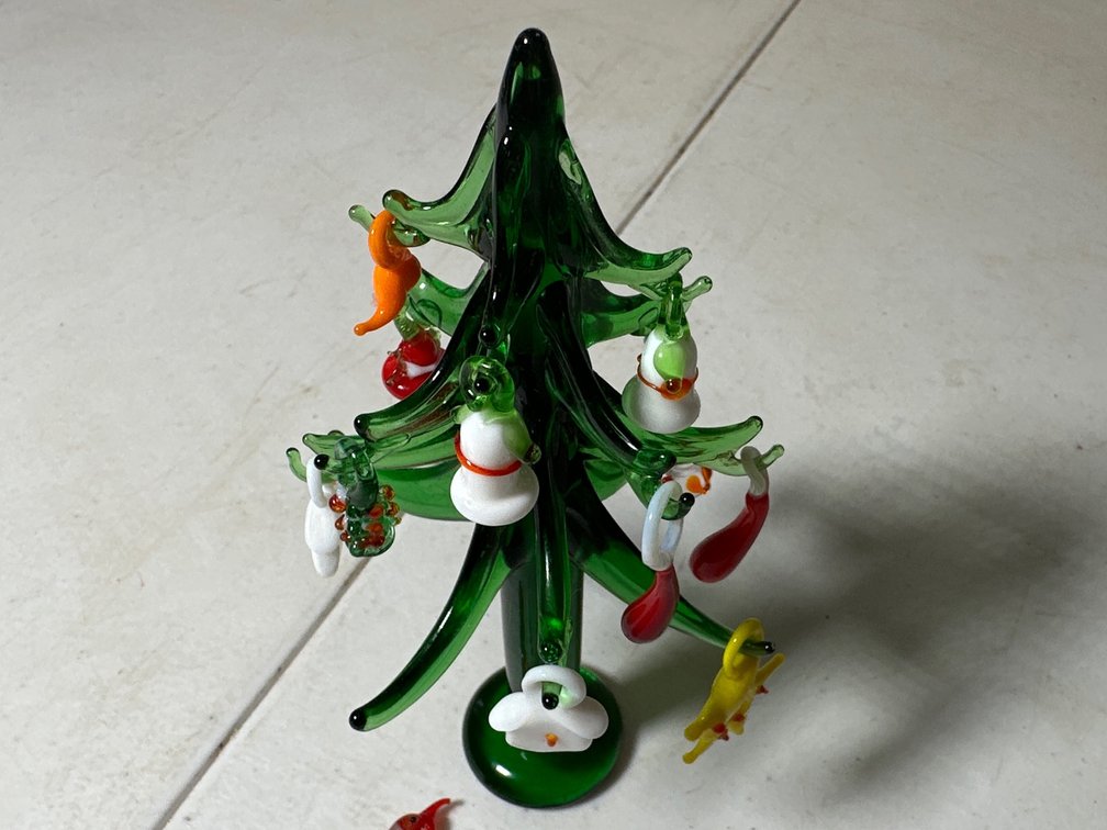 Hand Blown Murano Style Art Glass Miniature Christmas Tree