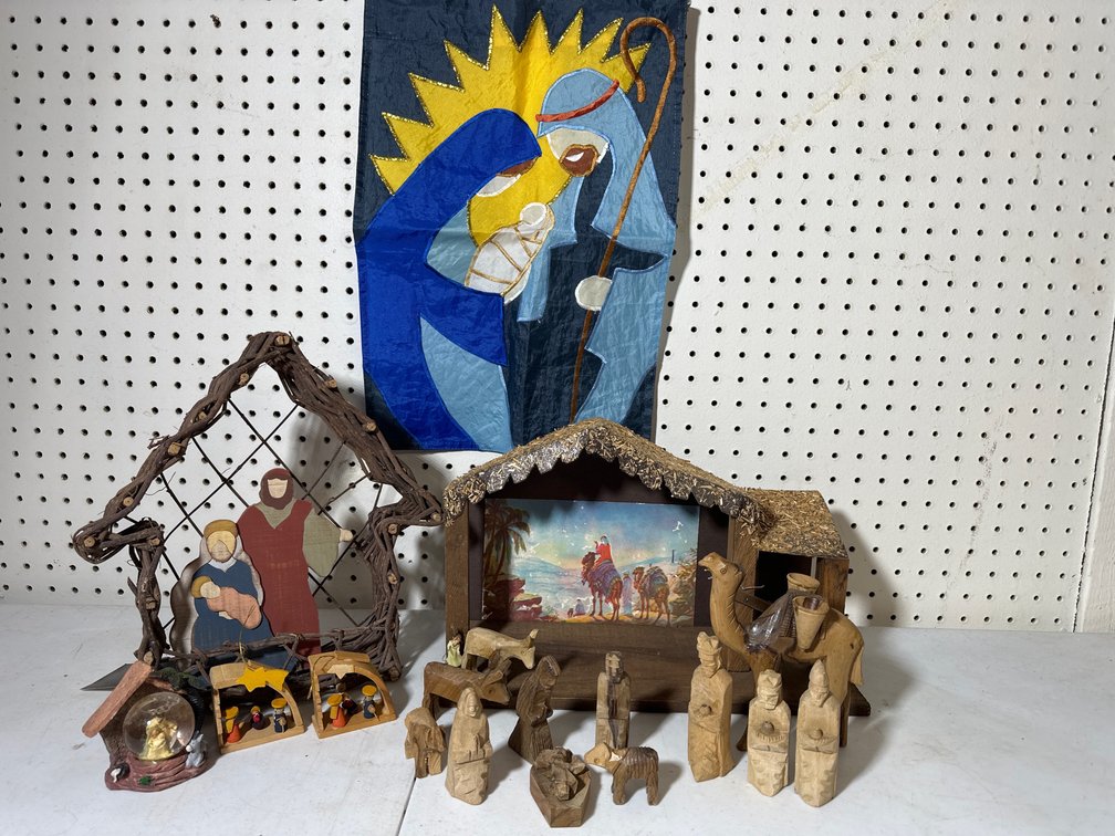 Nativity Creche Sets and Stitched Flag 