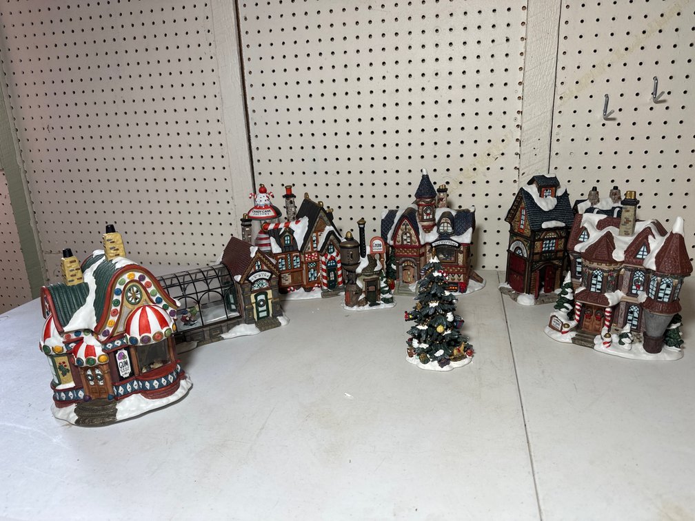 Assorted Porcelain Christmas Village Buildings 