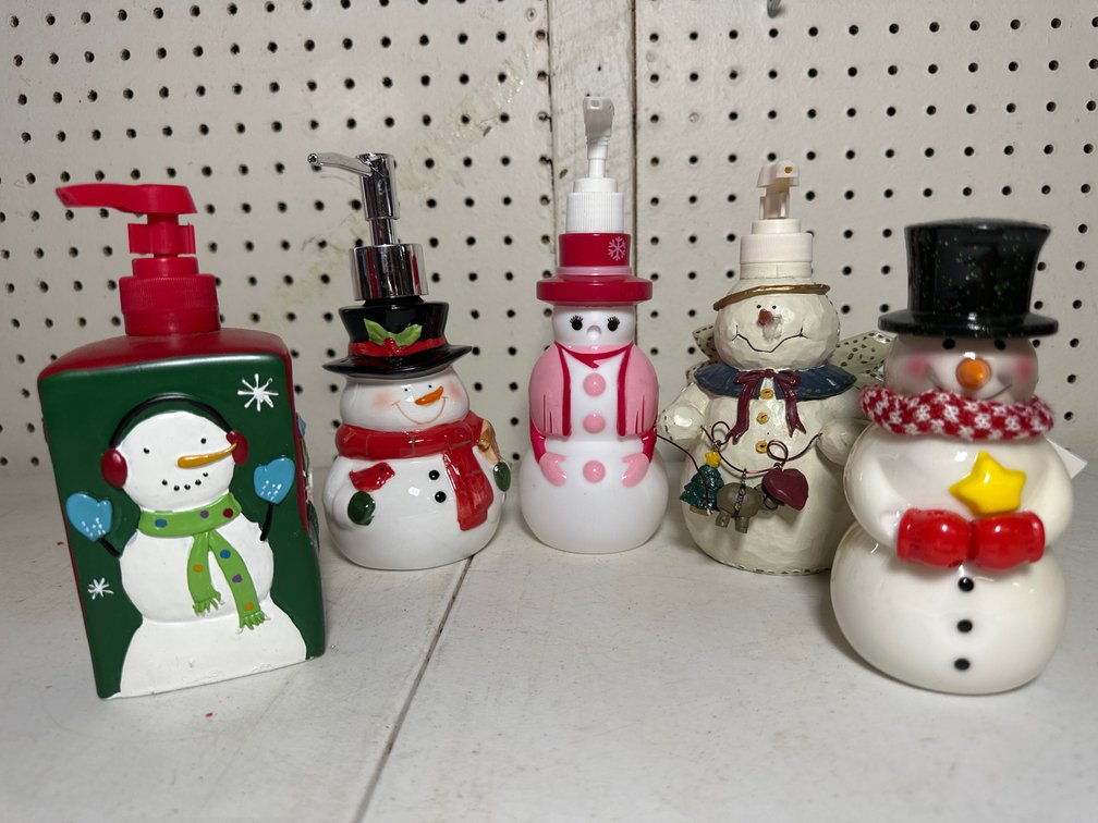 Collection of Snowman Figural Soap and Lotion Pumps 