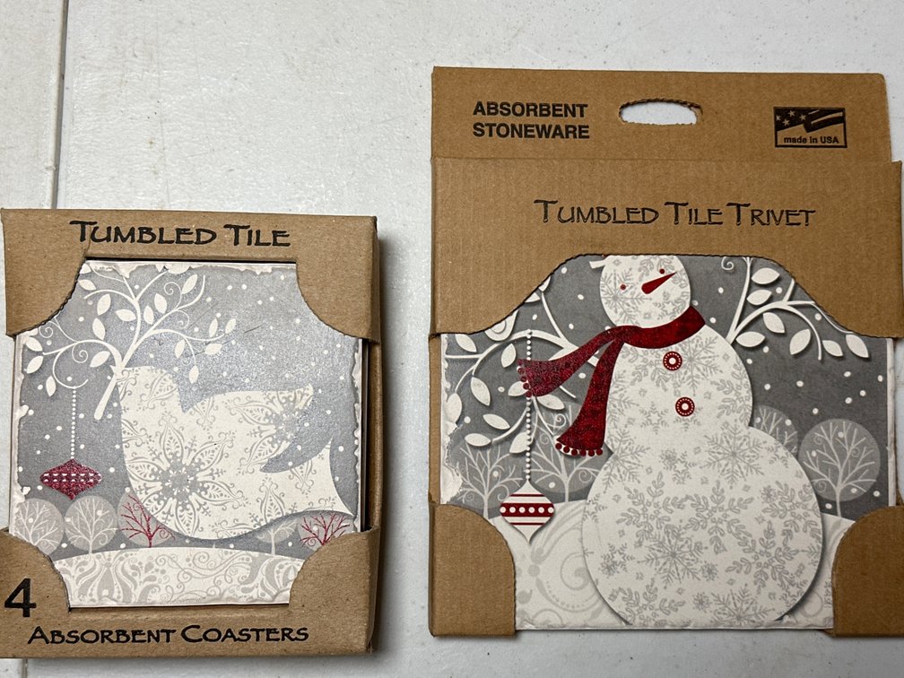 Snowman Themed Absorbent Tile Coaster and Trivet Sets 