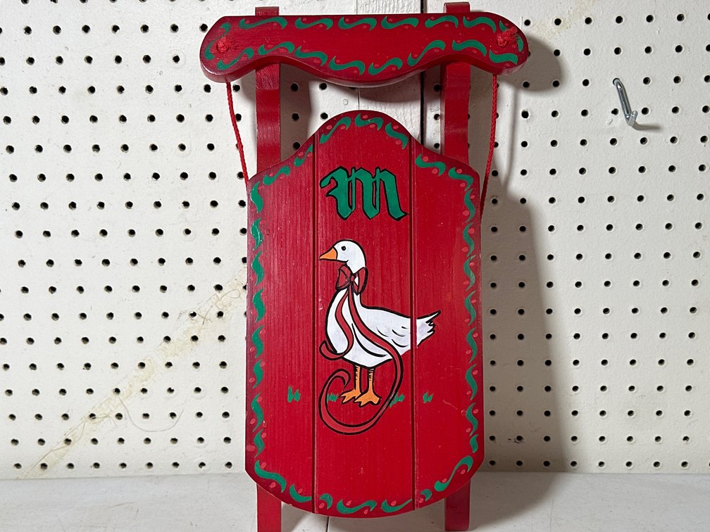 Earl Acors Miniature Handpainted Wood Sled with Goose 