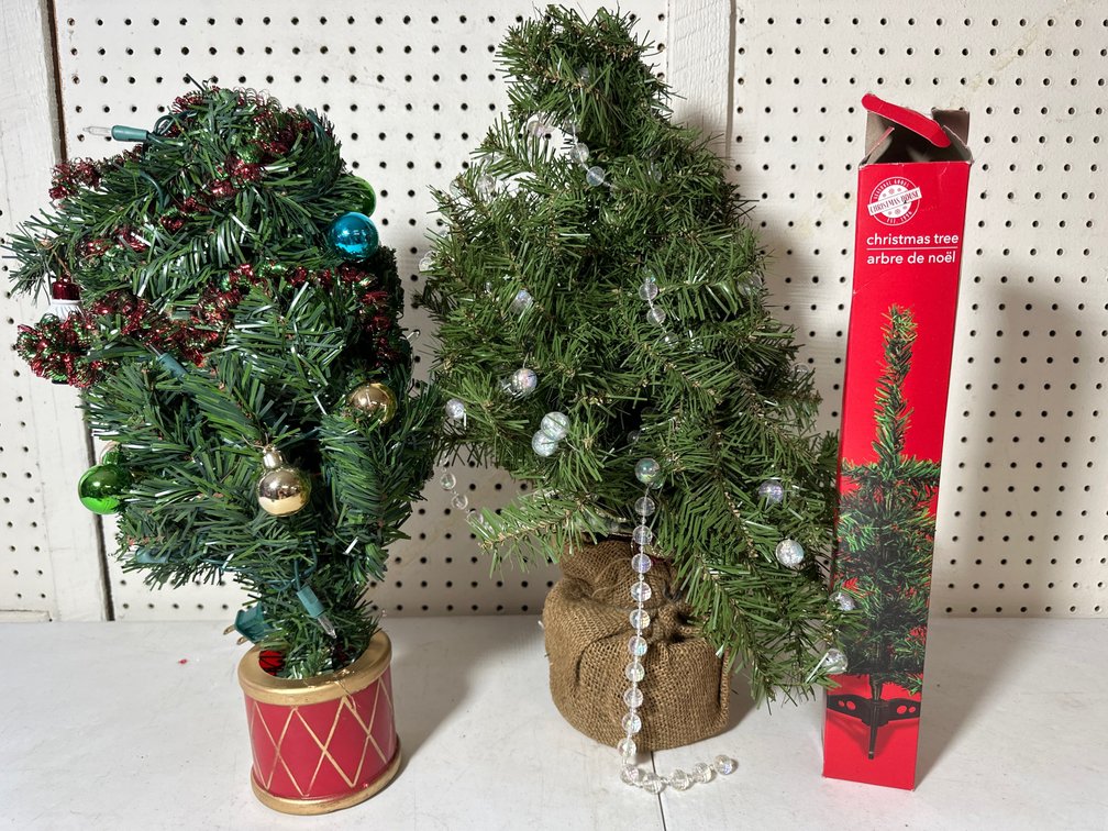 Two Miniature Artificial Christmas Trees 