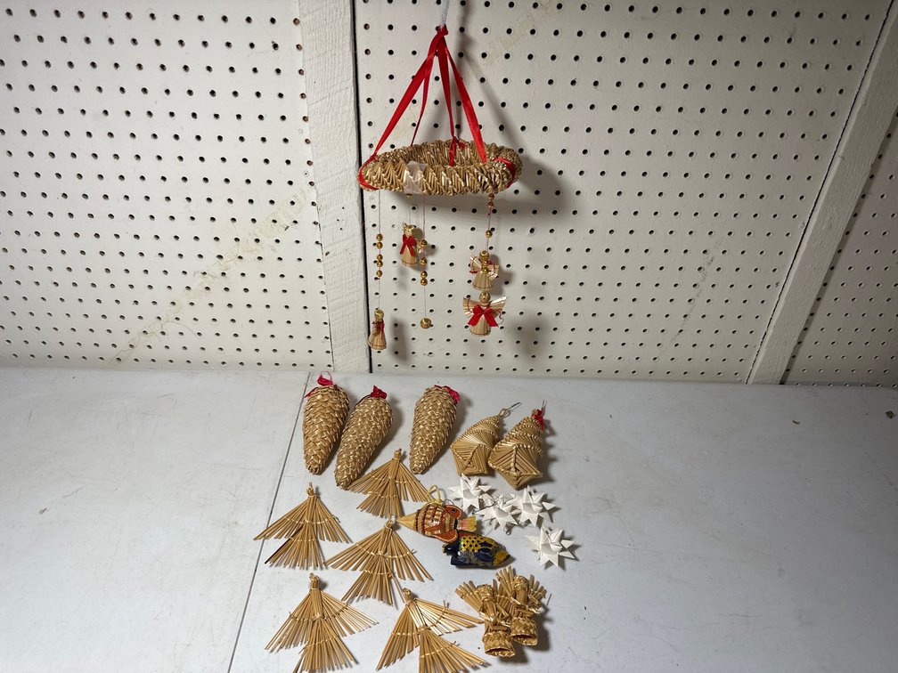 Woven Christmas Pinecones, Angels, and Hanging Mobile 