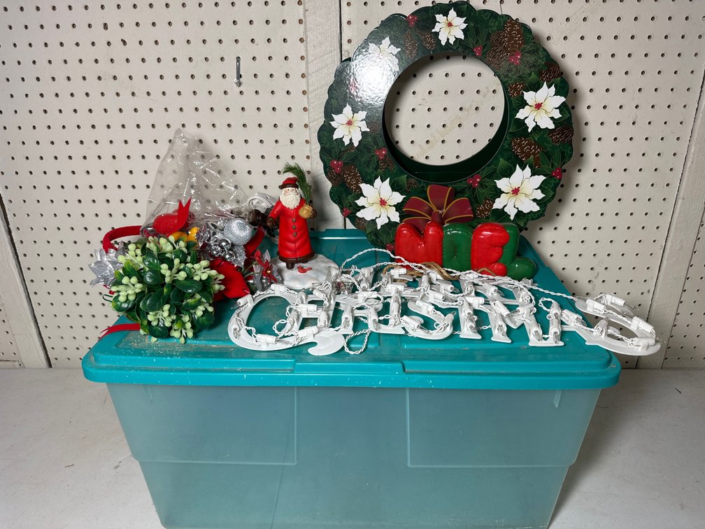 Metal Cutout Wreath Carrier, Lighted Merry Christmas Sign