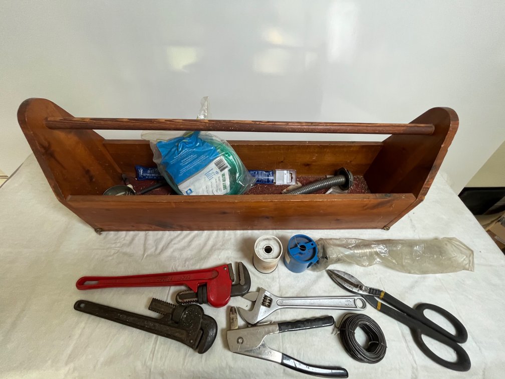 Wooden Tool Box With Contents