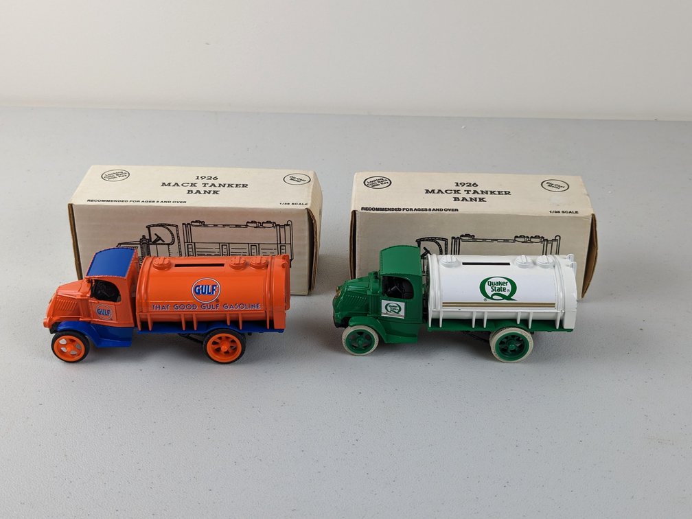 (2) 1926 Mack Oil Truck Banks