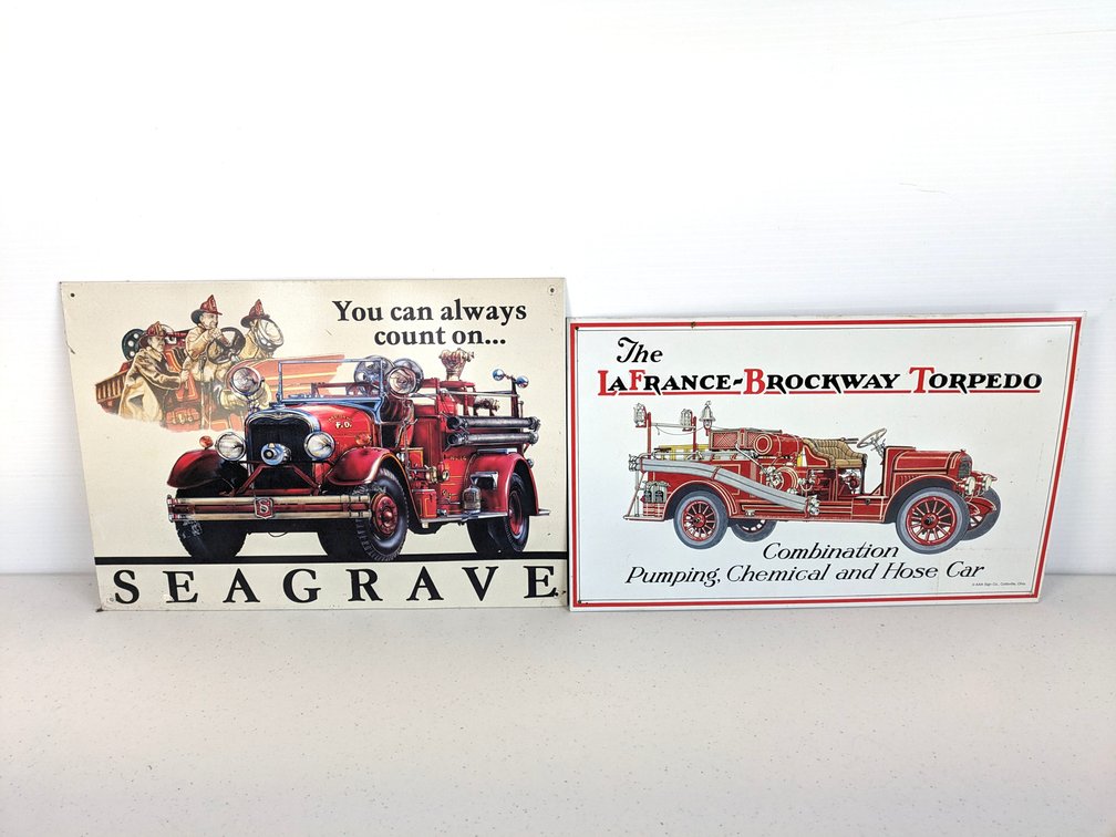 Seagrave And LaFrance Metal Signs