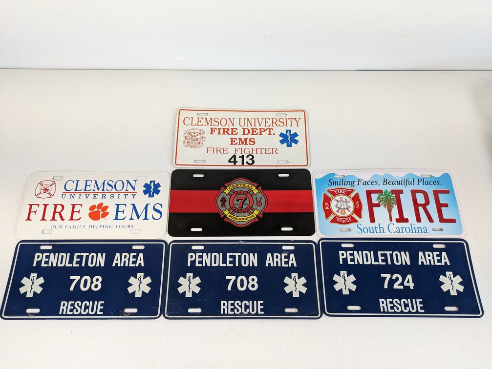Seven South Carolina Fire/Rescue Plates
