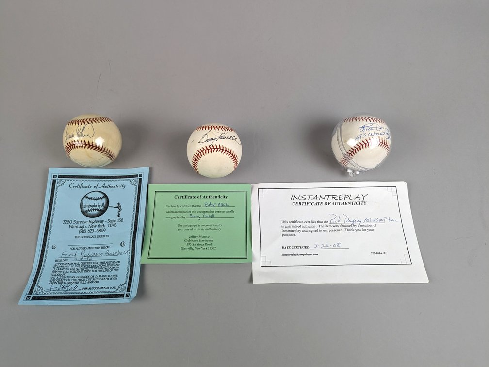 Three Signed Baseballs With COA's