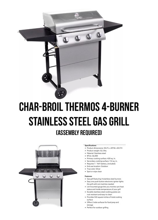 Char-Broil Thermos 4 Burner Stainless Steel Gas Grill