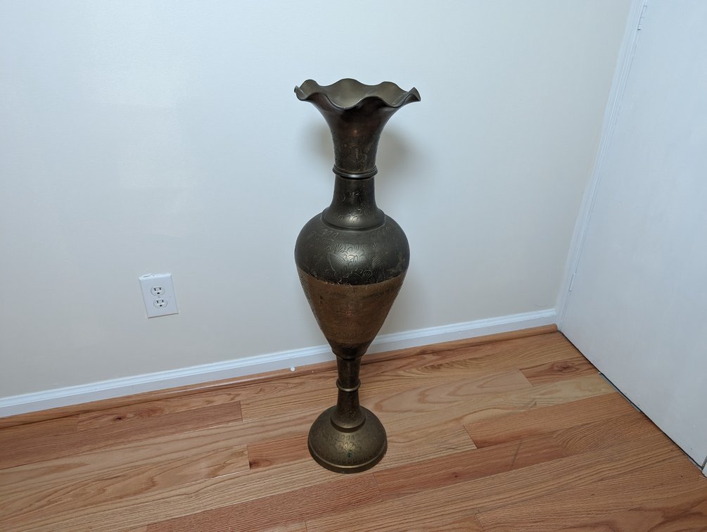 36" Tall Etched Brass Urn/Vase
