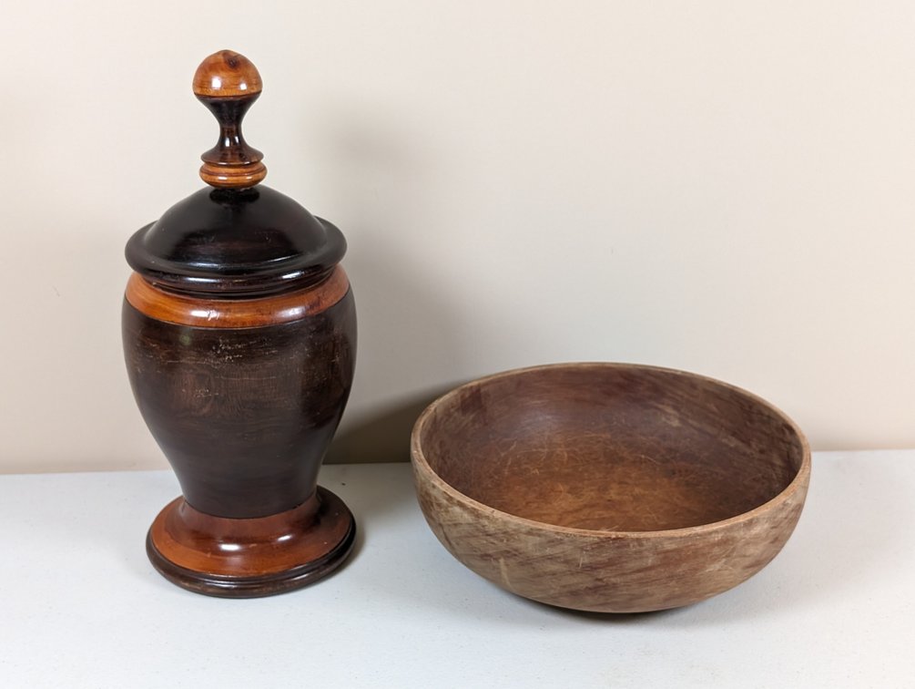 Wood Urn and Bowl