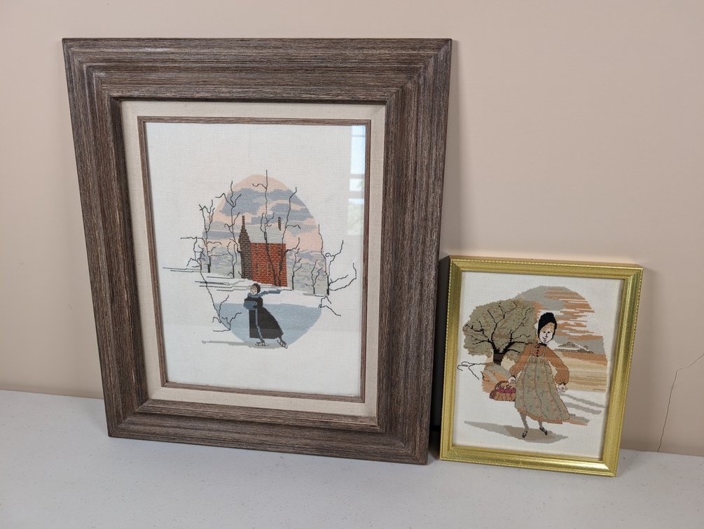 Framed P Buckley Moss Crossstitch 