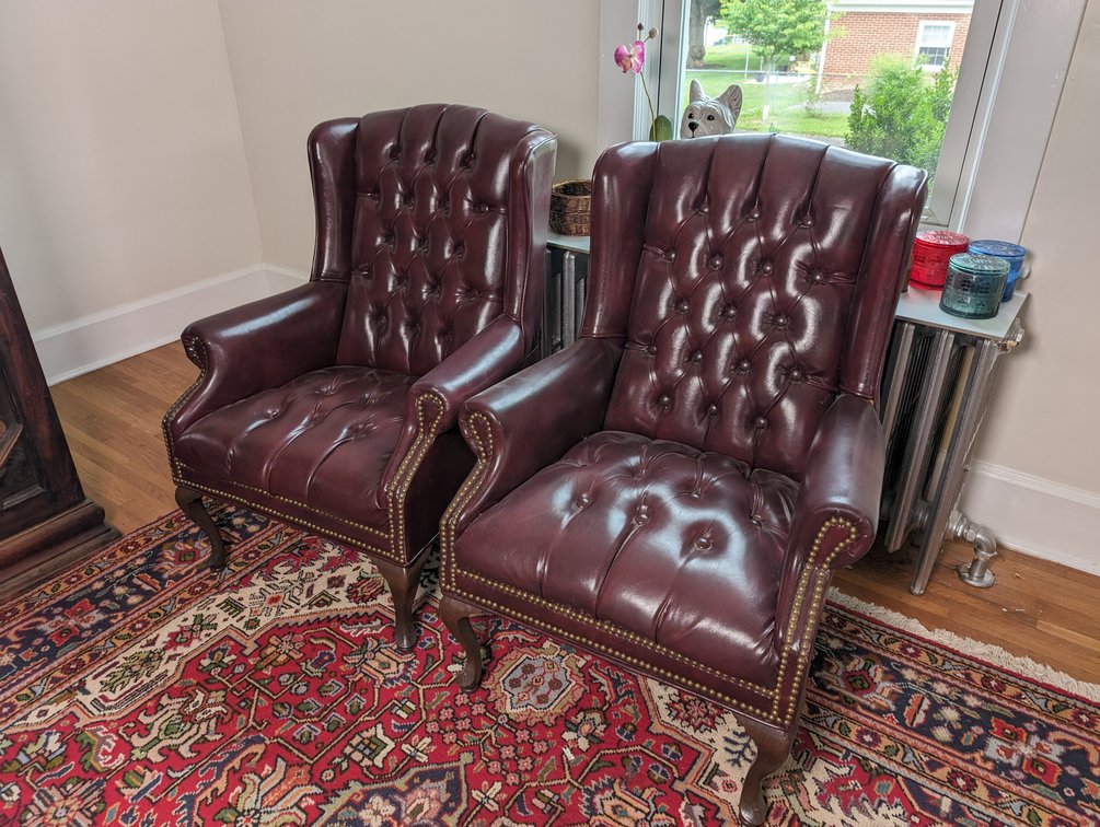 Two Vinyl Wingback Chairs 