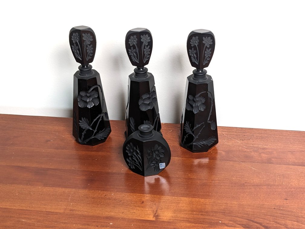 Hand Cut Black Glass Cologne Bottles