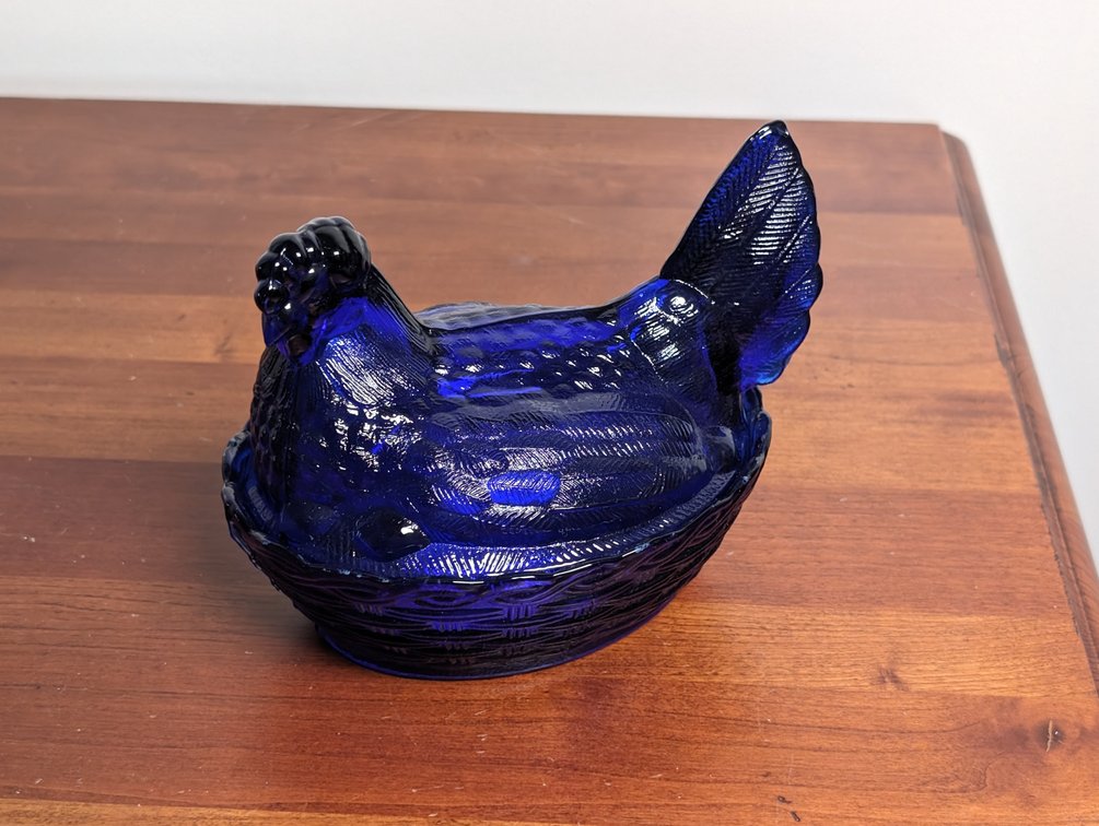 Cobalt Hen On Nest Dish