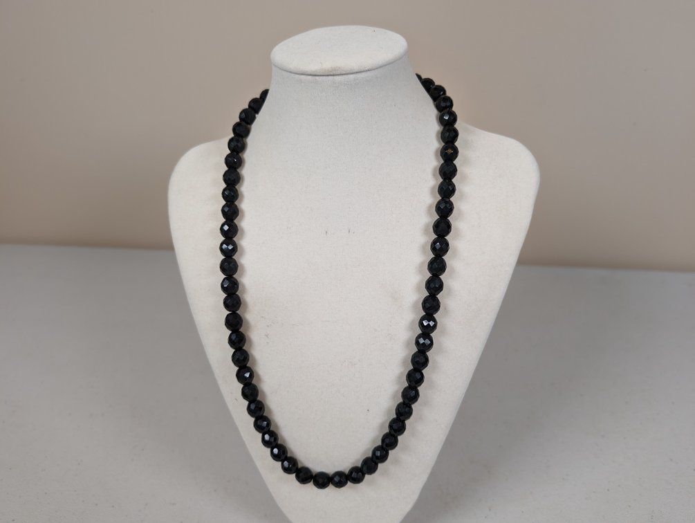 24" Black Glass Bead Necklace 