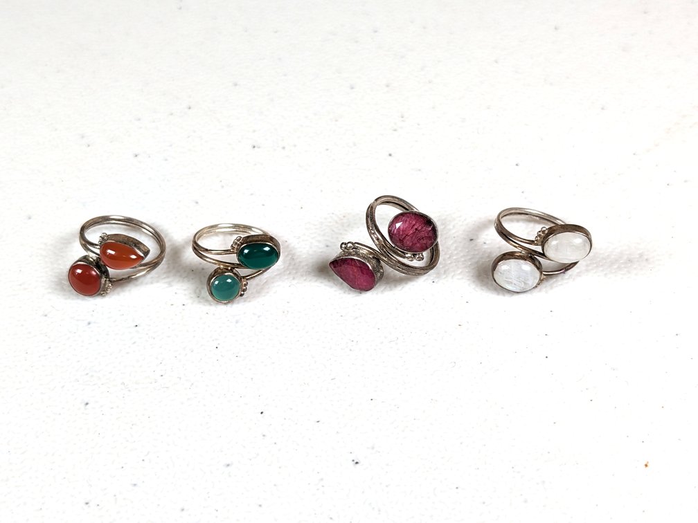 Four Two Stone Sterling Silver Rings