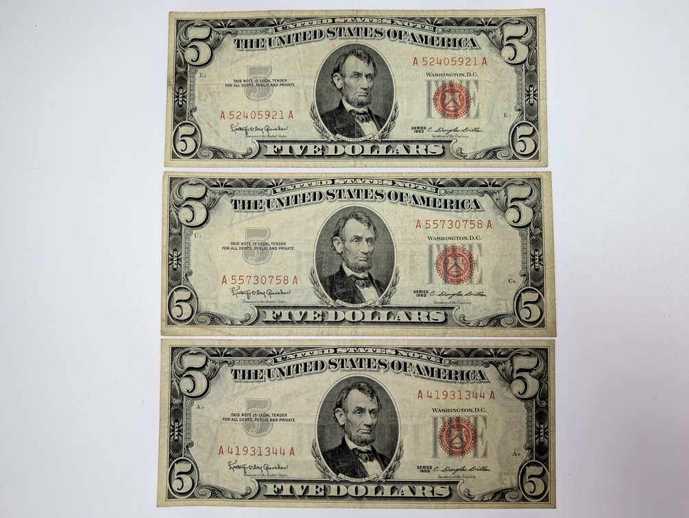 (3) 1963 $5 Red Seal